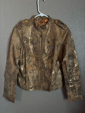 Tory Burch Metallic Bronze-Hued Leather Jacket